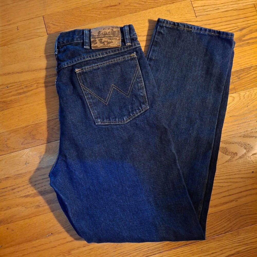 Men's Wrangler Rugged Wear Dark Wash 100% Cotton Straight Jeans 35x32